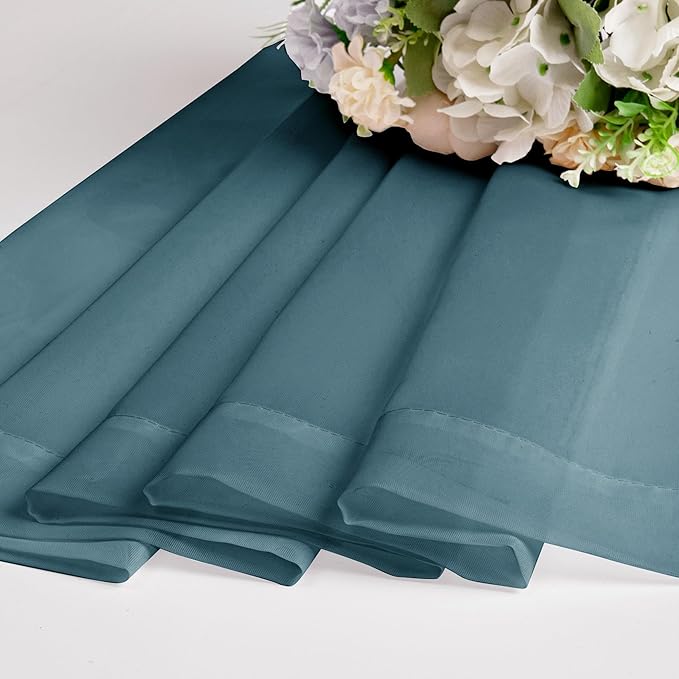 Chyhomenyc Stone Blue Sheer Valances for Windows - Light Filtering Small Kitchen Curtains, Rod Pocket Short Top Window Treatment Decor for Living Room Bathroom Basement, 42Wx16L inches, 2 Panels