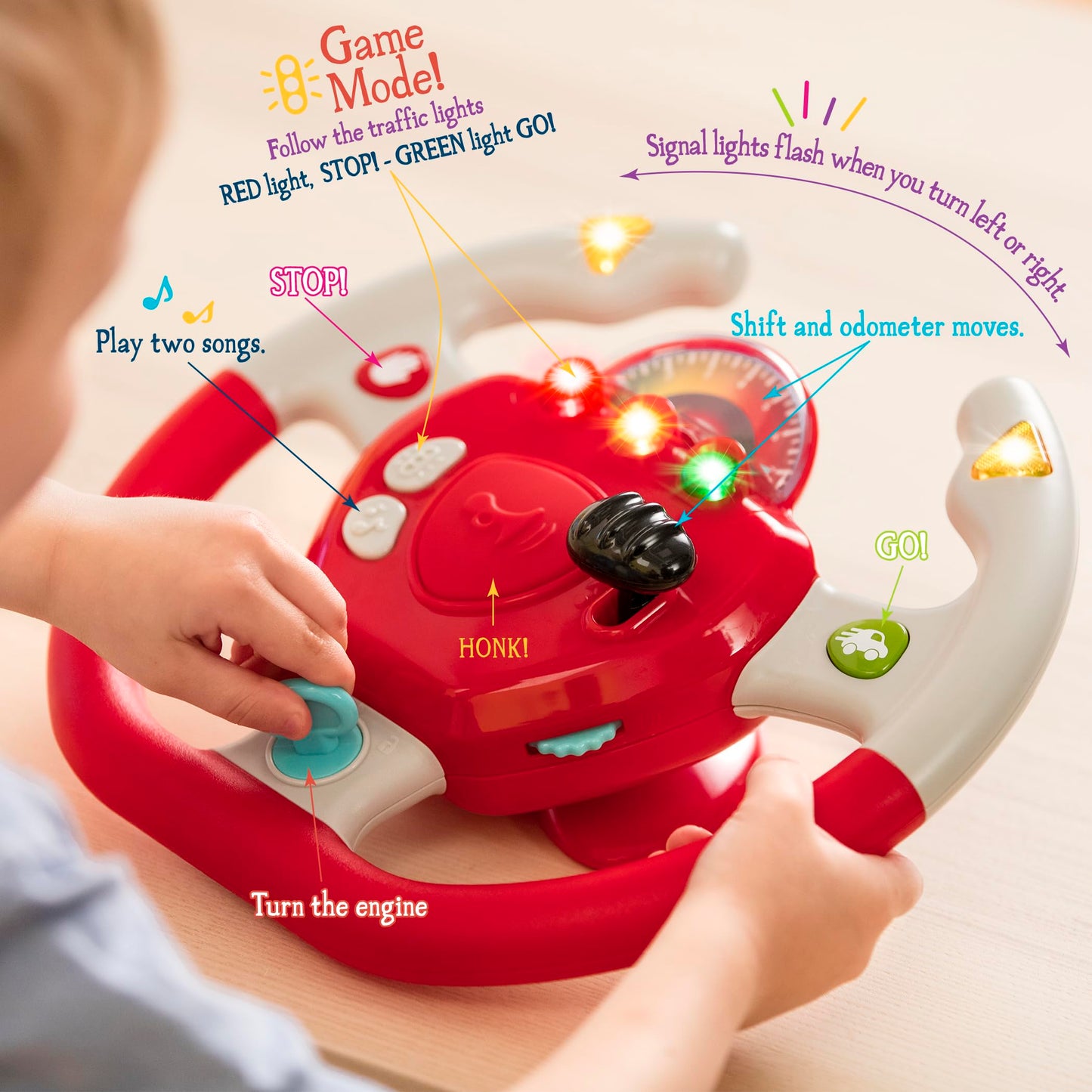 Battat – Interactive Steering Wheel – Portable Car Toy – Kids Games & Songs – Toddler Road Trip – 2+ Years – Geared to Steer