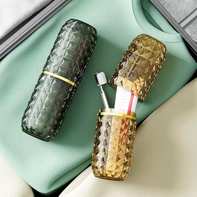 Toothbrush Holders with Cover, Portable Travel Toothbrush Case with lid, Toothbrush Container for Bathroom Countertop Organizer (Amber)