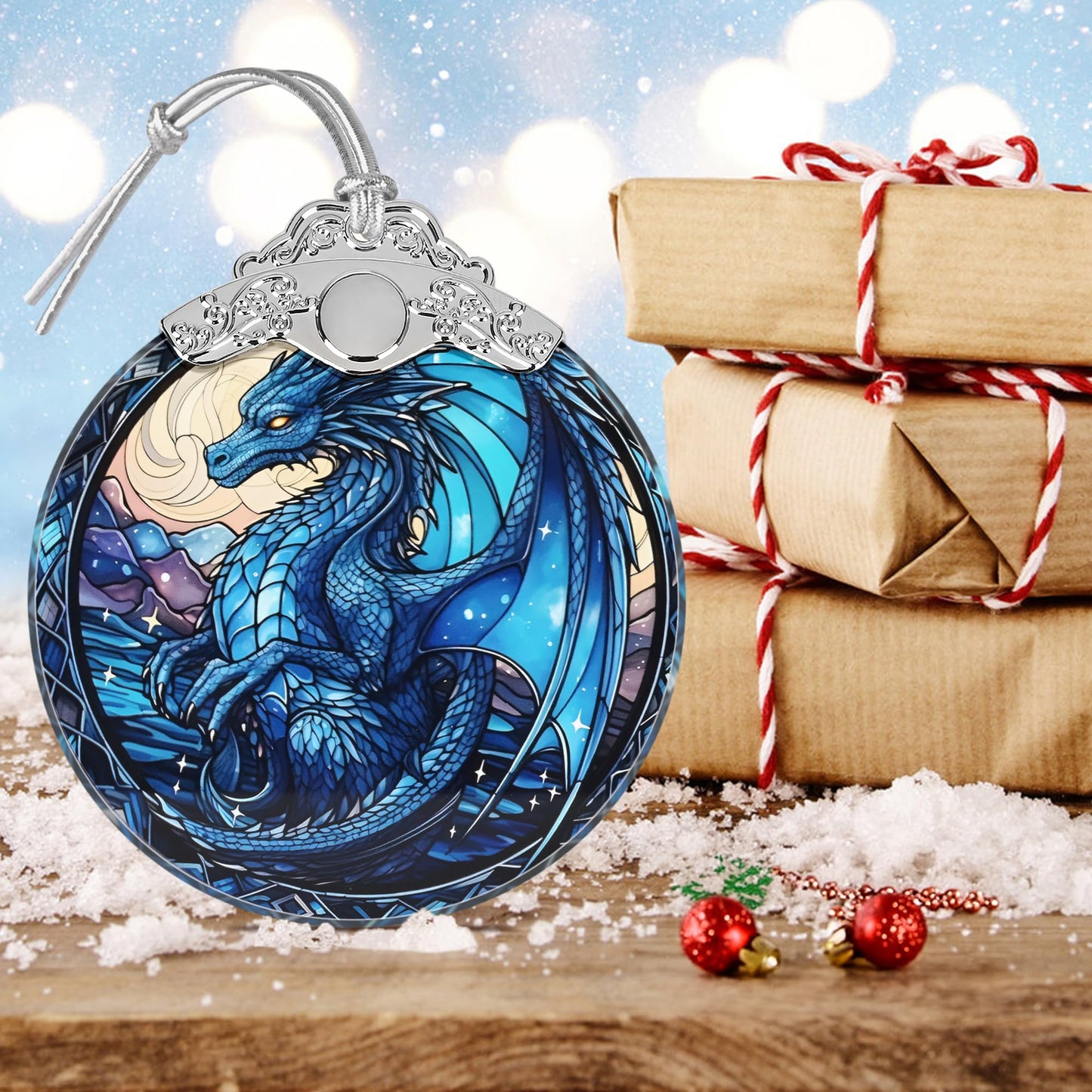 Irina Dragon Stained Glass Christmas Ornament - Beautiful Dragon Christmas Tree Decoration, Gift Idea