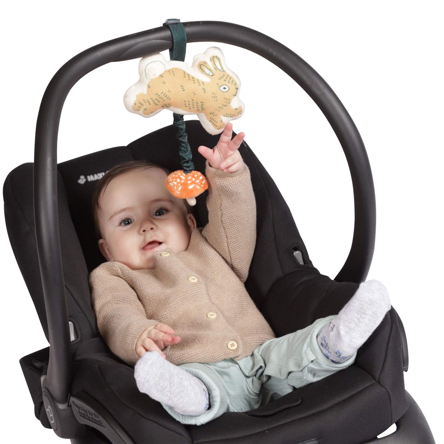 Manhattan Toy Button Bunny Brahm's Lullaby Pull Musical Toy with Baby Chime and Adjustable Fabric Loop for Carriers and Cribs