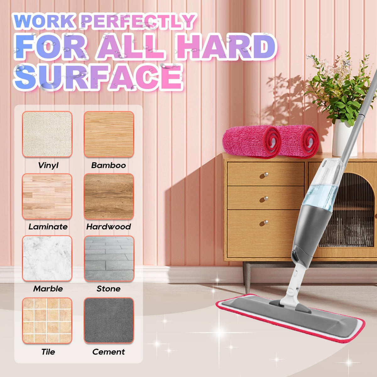 Replacement Microfiber Mop Pads Compatible with Rubbermaid Reveal Spray Mop (4 Count)