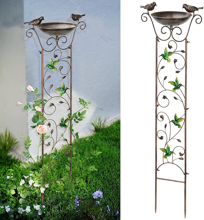 SUNNYPARK 43.5 Inch Metal Bird Bath Bowl with Garden Trellis Outdoor