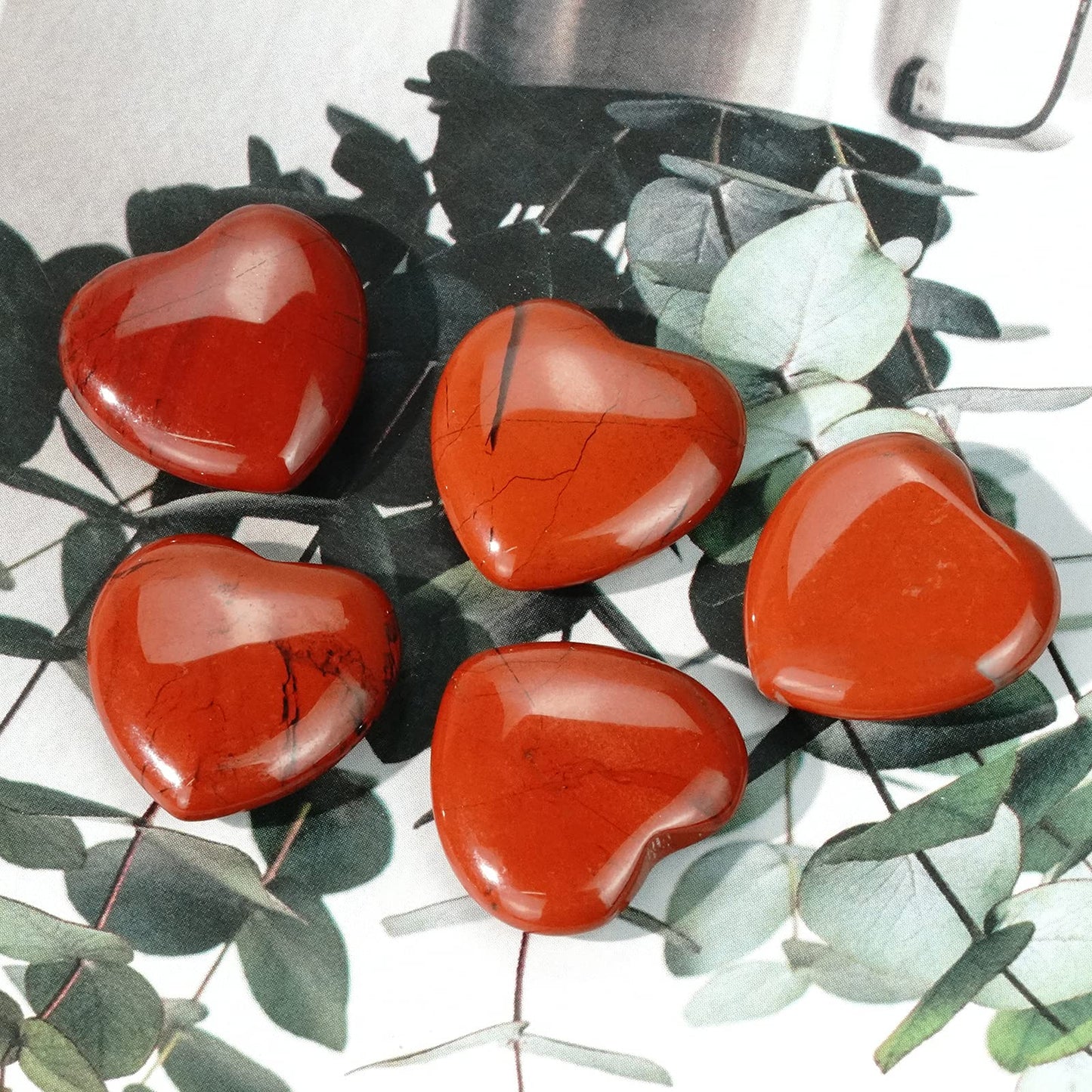 Marrywindix 15 Packs 0.8 Inches Healing Crystal Natural Red Jasper Heart Love Carved Palm Worry Stone Chakra Reiki Balancing