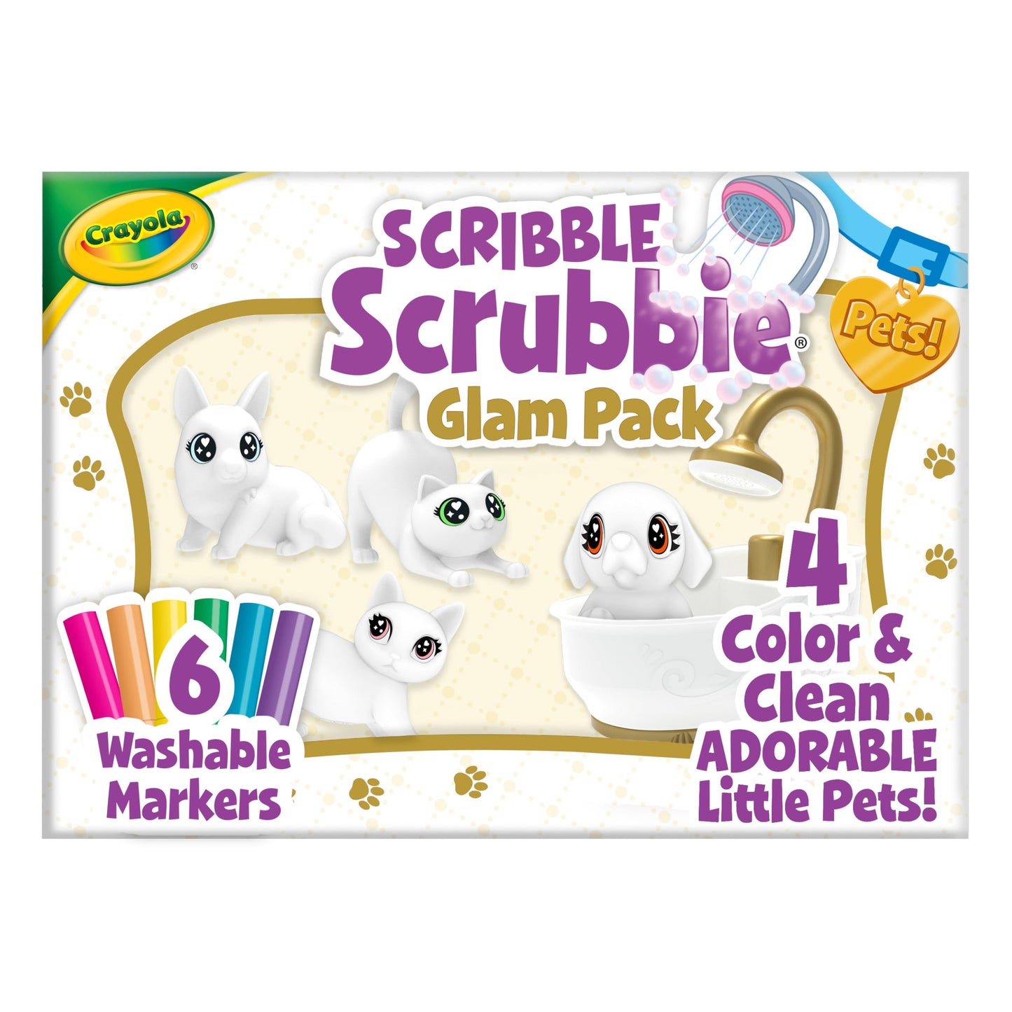 Crayola Scribble Scrubbies Glam Pack (4 Pets), Washable Pet Care Toy & Coloring Animal Craft Kit, Gift for Kids, Playset for Girls & Boys, Ages 3+