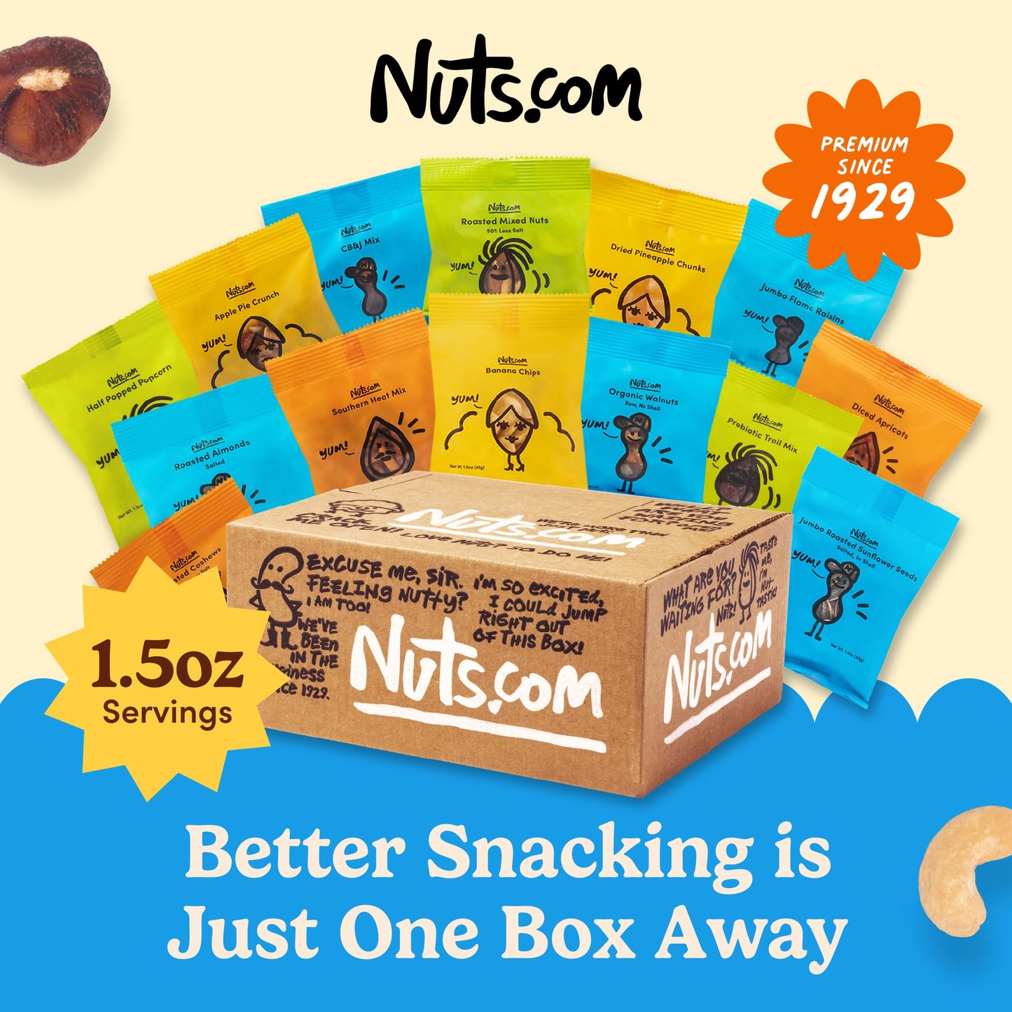 Nuts.com - Nuts and Dried Fruits Snack Box – Gourmet Mix Assortment for Festive Gifts – Package Includes Mixed Nuts, Dried Apricots & Fruits, Trail Mix, Heat Mix and Apple Pie Crunch