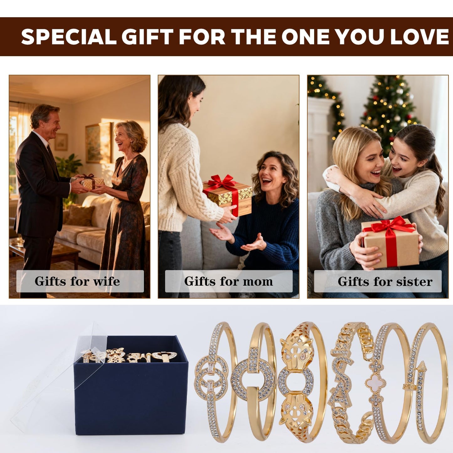 6PCS Gold Bangle Bracelet Set for Women, Light Luxury High-End Designer Style, Zinc Alloy with Cubic Zirconia, Stackable, Ideal Gift for Birthday Christmas Valentine's Day Mother's Day