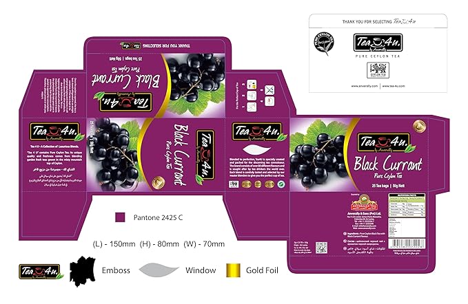 Tea4U Flavored Black Ceylon TeaBags (Black Currant) - Ideal Quality from Sri Lanka's Finest Leaves and Expertly Blended - 25 Count