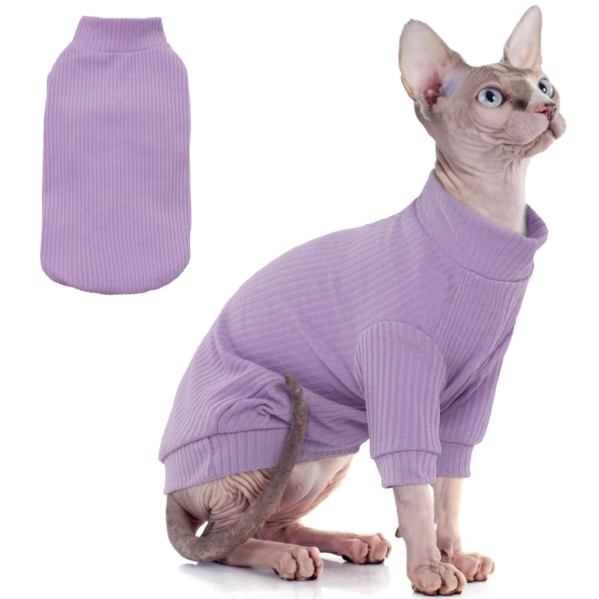 PUMYPOREITY Sphynx Cat Clothes, Turtleneck Sphynx Cat Sweaters, Cat Clothes for Cats Only, Svinx Hairless Cat Kitten Clothes Onesie,S+
