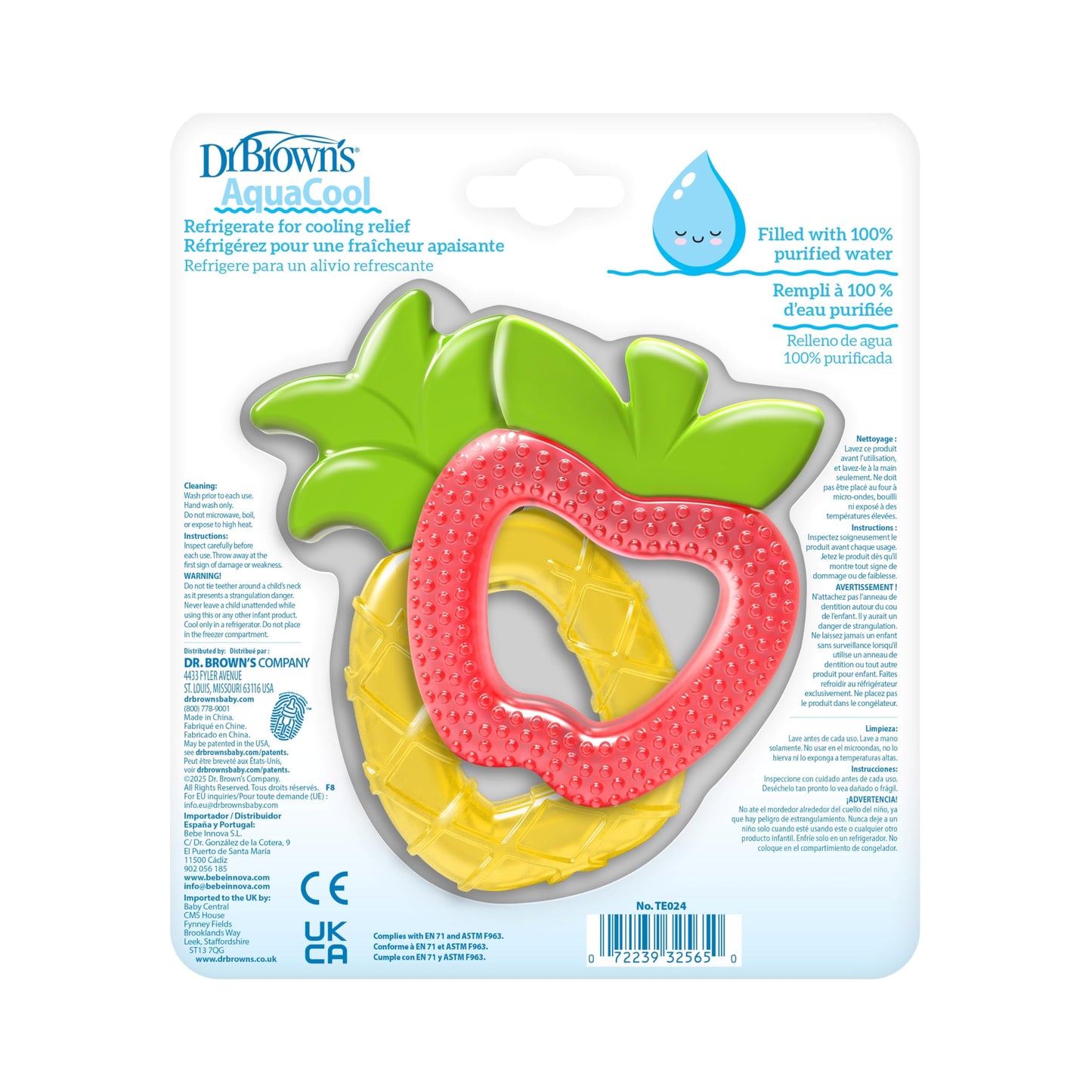 Dr. Brown's Fresh First Silicone Feeder, Mint & Grey, 2 Count AquaCool Water-Filled Baby Teether, Cools Massages Sore Gums, BPA Free, Pineapple and