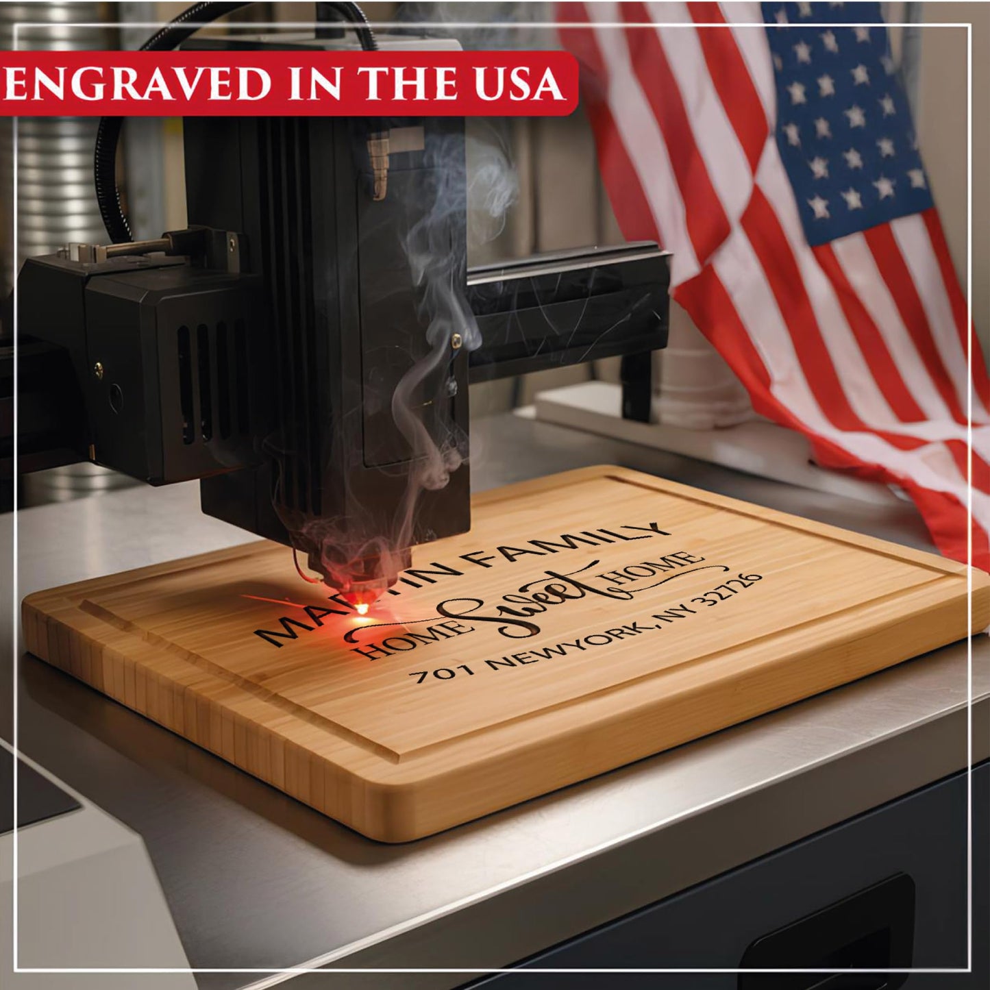 Personalized Cutting Board with Home Sweet Home Design, Custom Engraved Housewarming Gift for Friends, New Home, Realtor Closing Gift for Clients, Kitchen Decor, Neighbors or First-Time Home Buyers