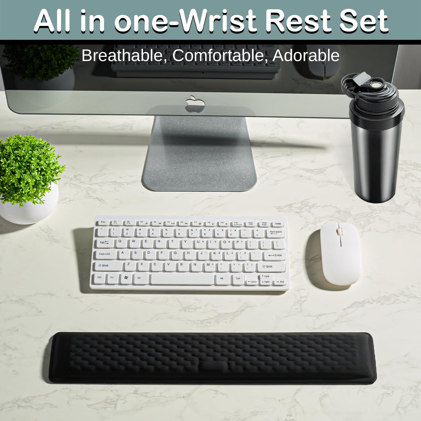 Ergonomic Memory Foam Keyboard Wrist Rest Pad, Extra-Wide Black, Soft Non-Slip Arm Cushion for Computer, Laptop & Desk | Pain Relief & Typing Comfort for Office & Gaming Use