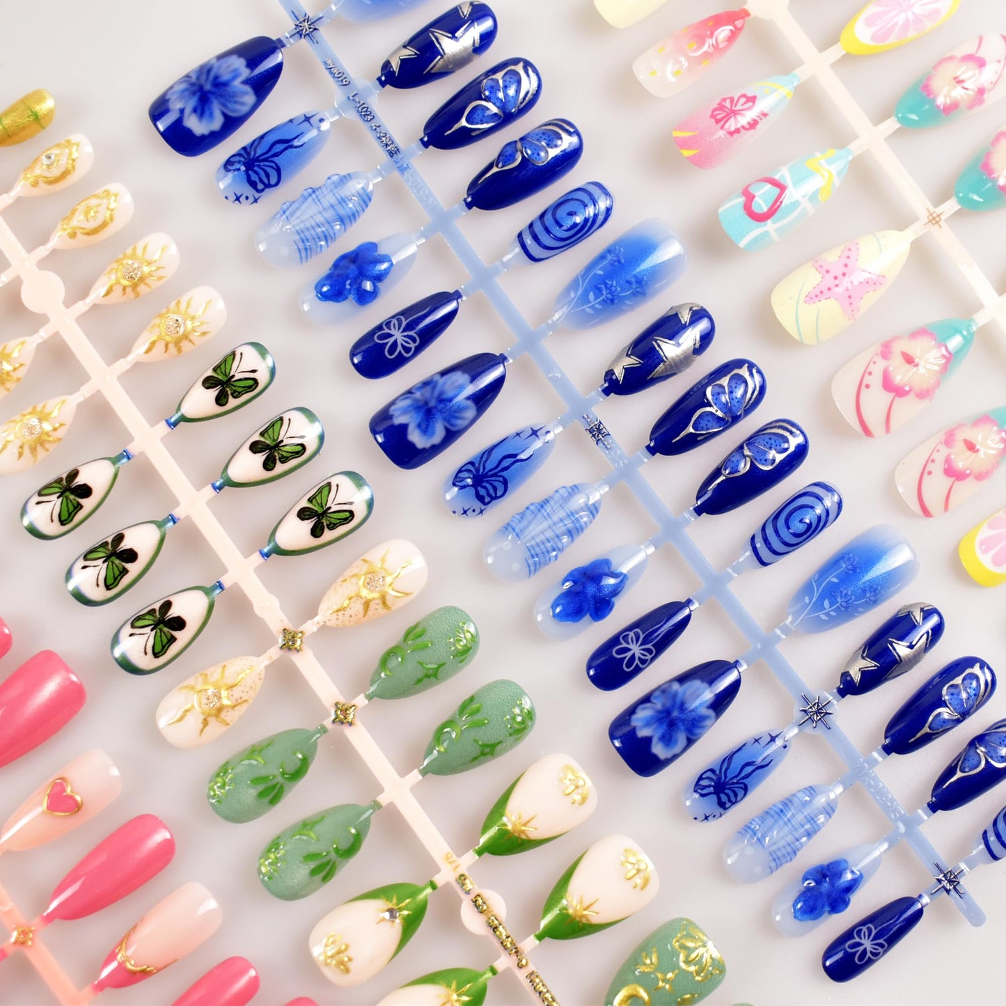4 Packs Flower Press on Nails 114 Pcs Short Almond Spring Fake Nails with Designs Medium Almond Colorful 3D False Nails Flower Butterfly Spring Summer for Women
