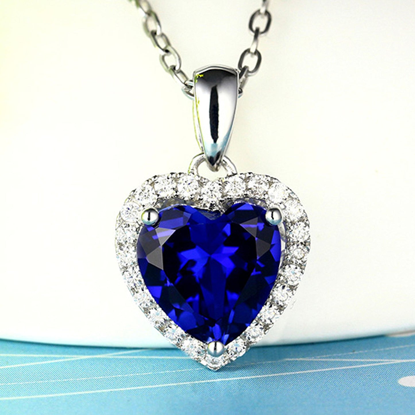 Navachi 925 Sterling Silver 18k White Gold Plated 3.7ct Heart Sapphire Az9364p Necklace Pendant 18"