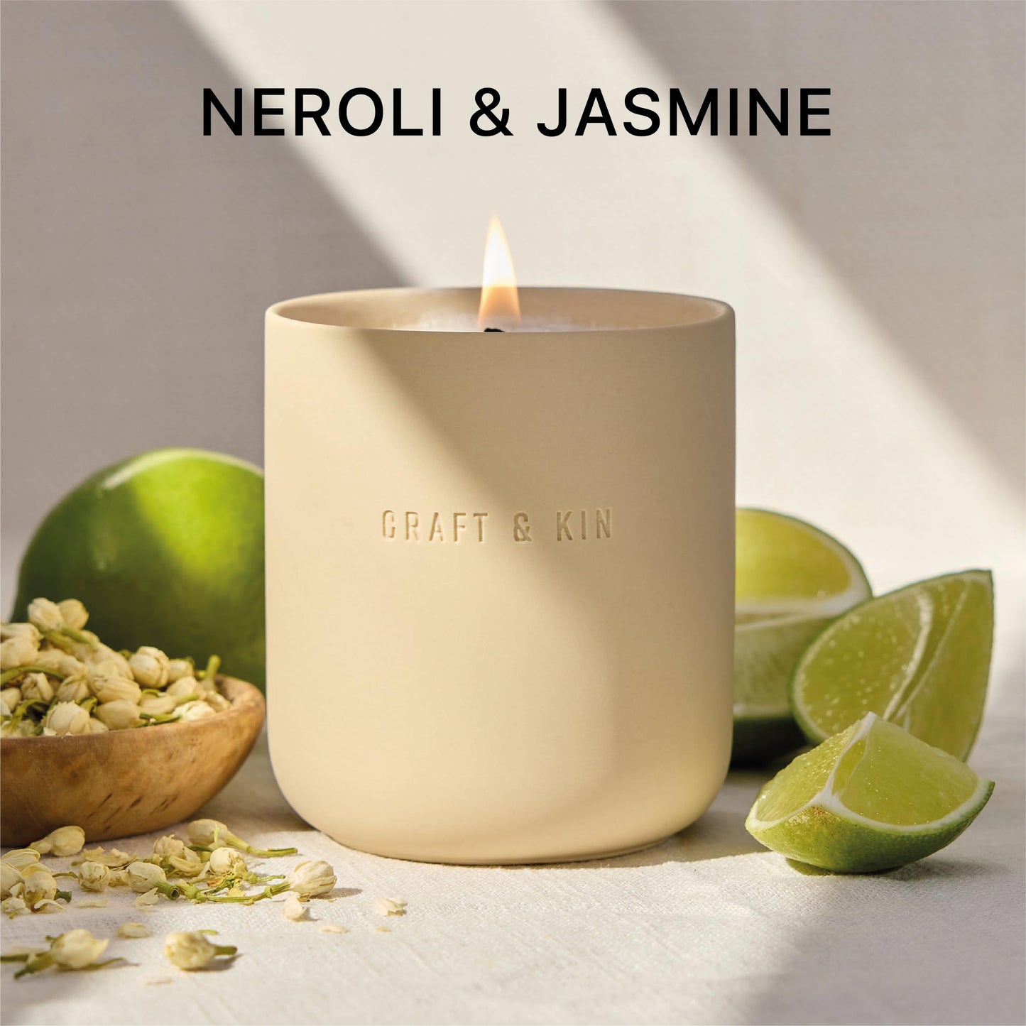 Craft & Kin Scented Candles | Soy Blend with Cotton Wick | Long-Lasting Holiday Candle, 40-Hour Burn | Ceramic Jar, Perfect & Winter Candles Home Scent (10 oz, Neroli & Jasmine)
