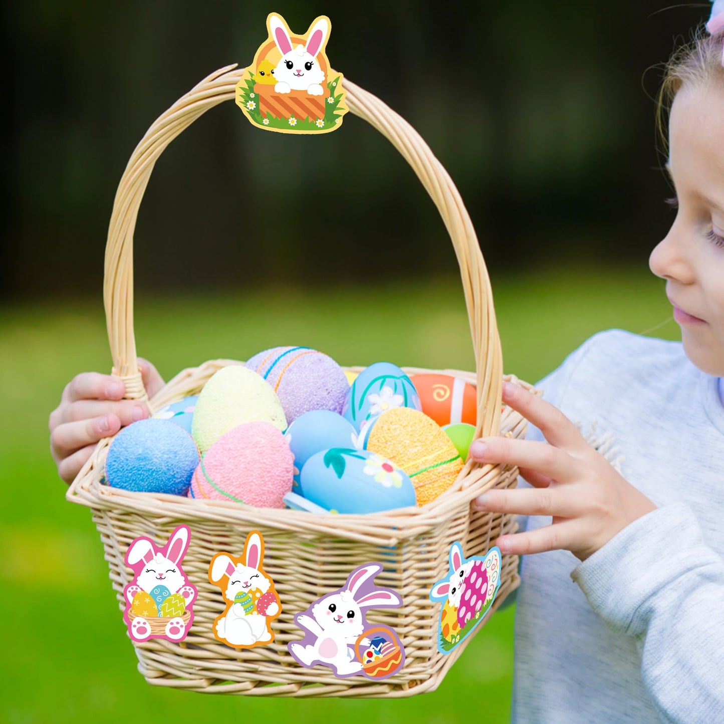 1200 PCS Easter Bunny Stickers Roll 12 Designs Easter Egg Rabbit Stickers Self-Adhesive Decorative Label Stickers for Envelopes Craft Card Gift Party Supplies, 2 Rolls