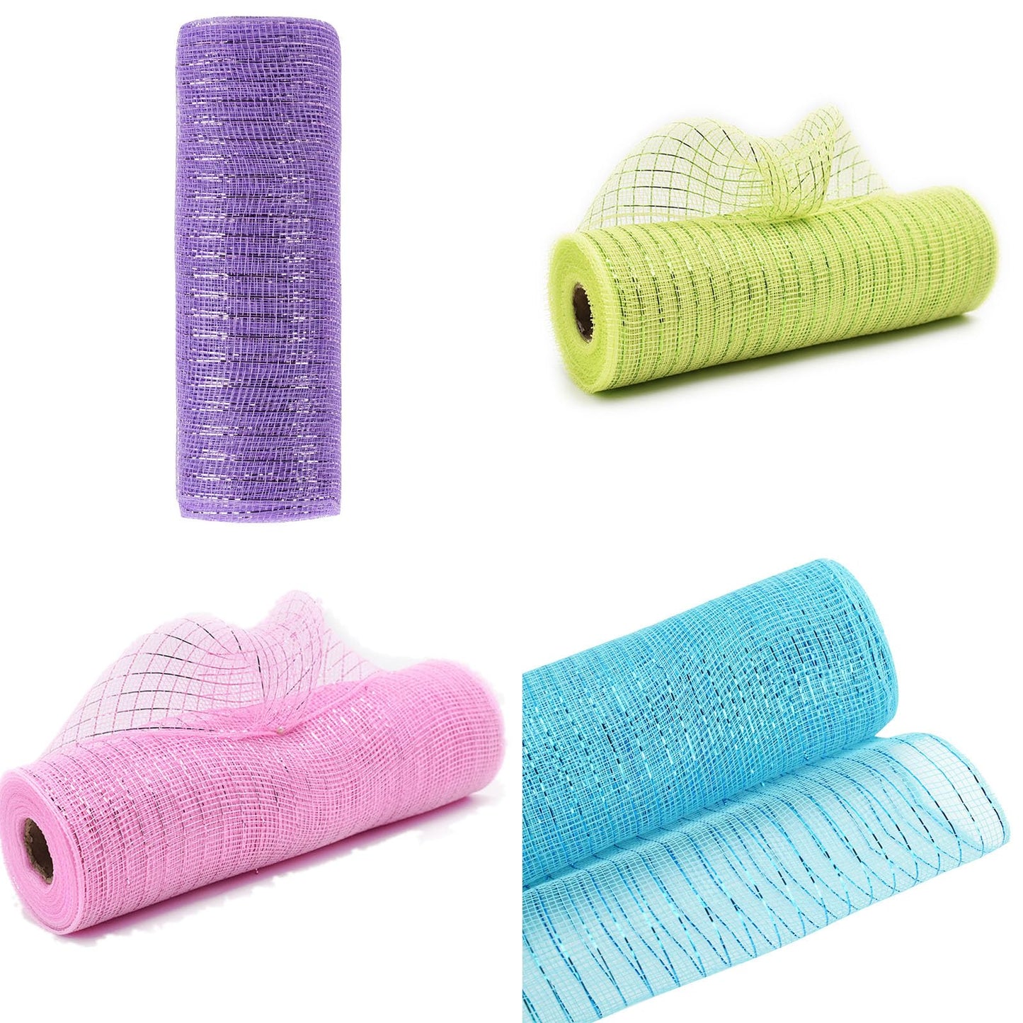 JStnana 4 Rolls Deco Mesh Ribbon for Spring Easter Wreath Making Supplies, 10Inch x 30Ft Metallic Burlap Mesh Pink Green Blue Purple Deco Mesh Rolls for Easter Spring DIY Crafts Wreaths Swags Decor