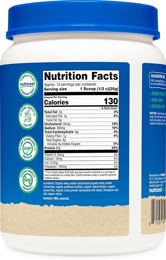 Nutricost Organic Whey Protein Concentrate, Chocolate Peanut Butter Flavored, (1LB) - Gluten-Free, Non-GMO