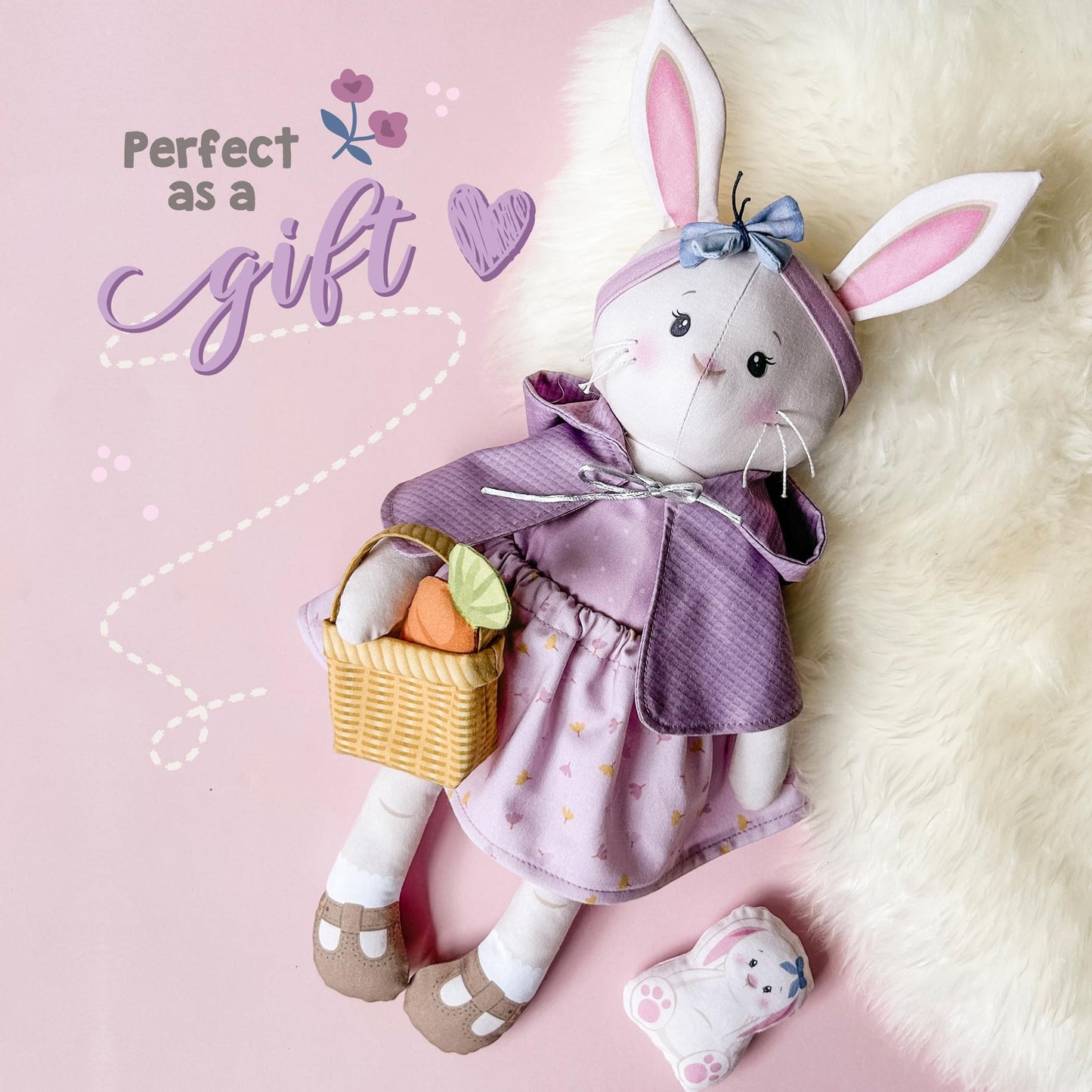 Doll Sewing Panel for Intermediate Skills - with Video Instructions - Cut & Sew Fabric Panel Doll with Clothes: Dress Me Bestie Bibby Bunny