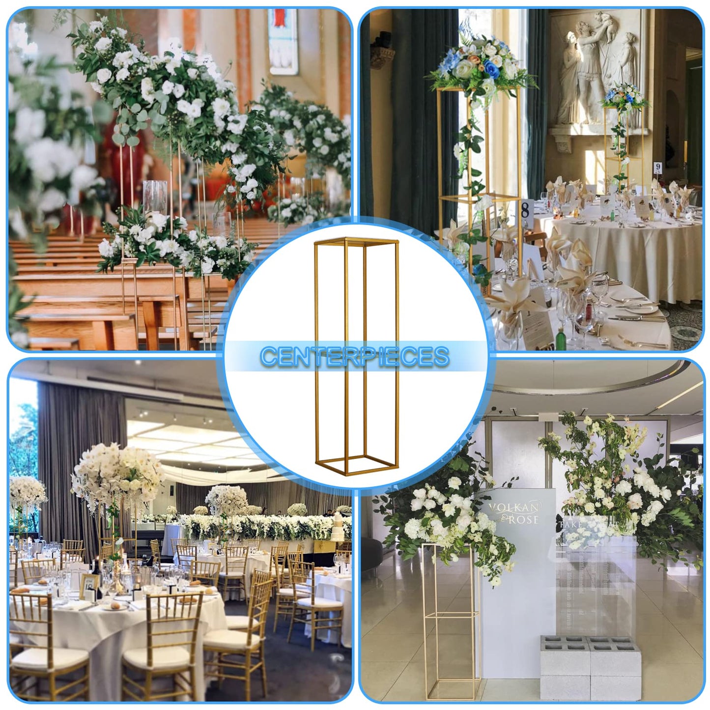 YALLOVE 2 Pcs 31.5 Inch Metal Flower Stand, Gold Centerpieces Vases Stand With Clear Acrylic Sheets, Geometric Display Rack for Wedding Party Decorations