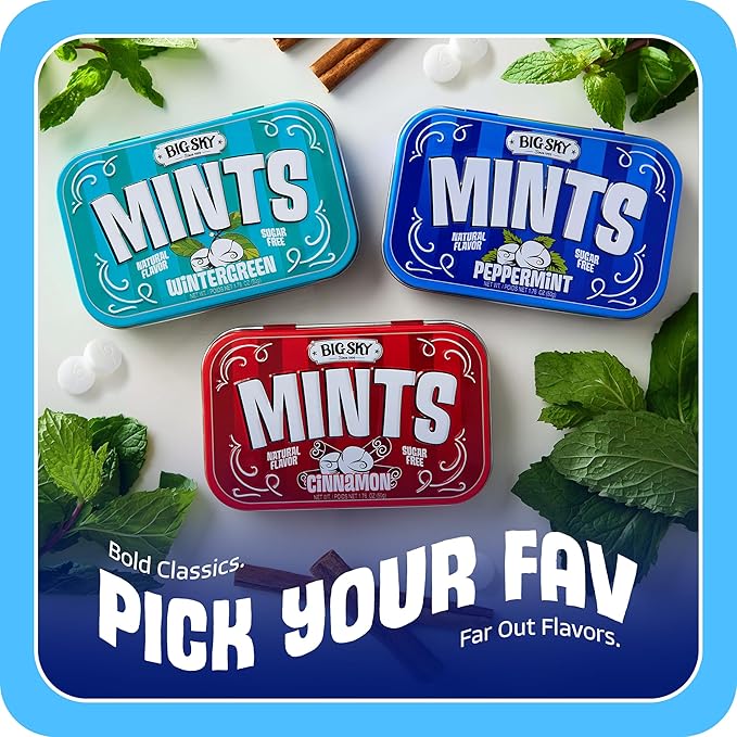Big Sky Sugar Free Peppermint Mints - 50 Count Tin (Pack of 6) | Kosher Certified, Vegan Peppermint Candy | Aspartame & Gluten Free | Natural Breath Mints for Travel & Sharing, Long Lasting Freshness