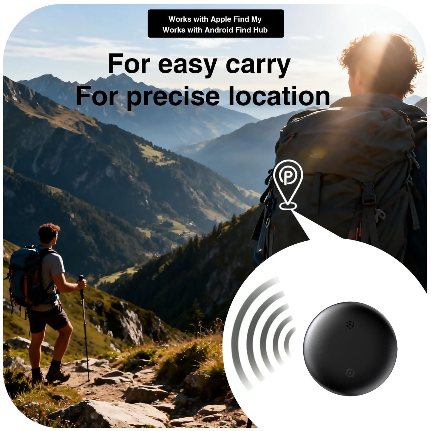 Bluetooth Tracker Works with Apple Find My & Android Find Hub – Key Finder for Keys & Pet Collar, No Monthly Fee, Loud Alarm, Replaceable Battery(2 Pack, Black)