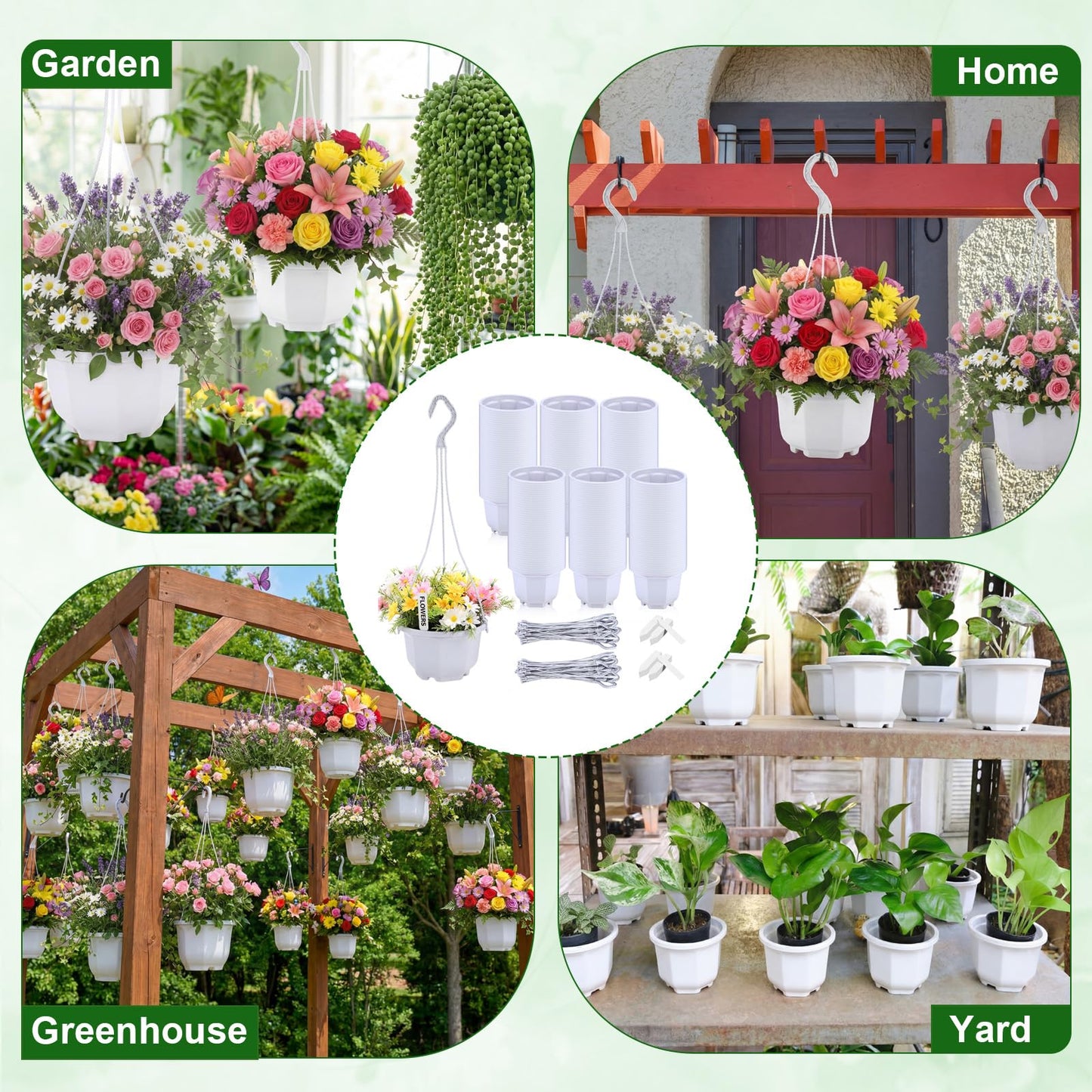 Romooa 200 Pack 5.1 Inch Plastic Hanging Pots Bulk Nursery Hanging Planters with Hooks and Drainage Small Grower Pots for Indoor Outdoor Plants, Garden, Includes 200 Labels(White)
