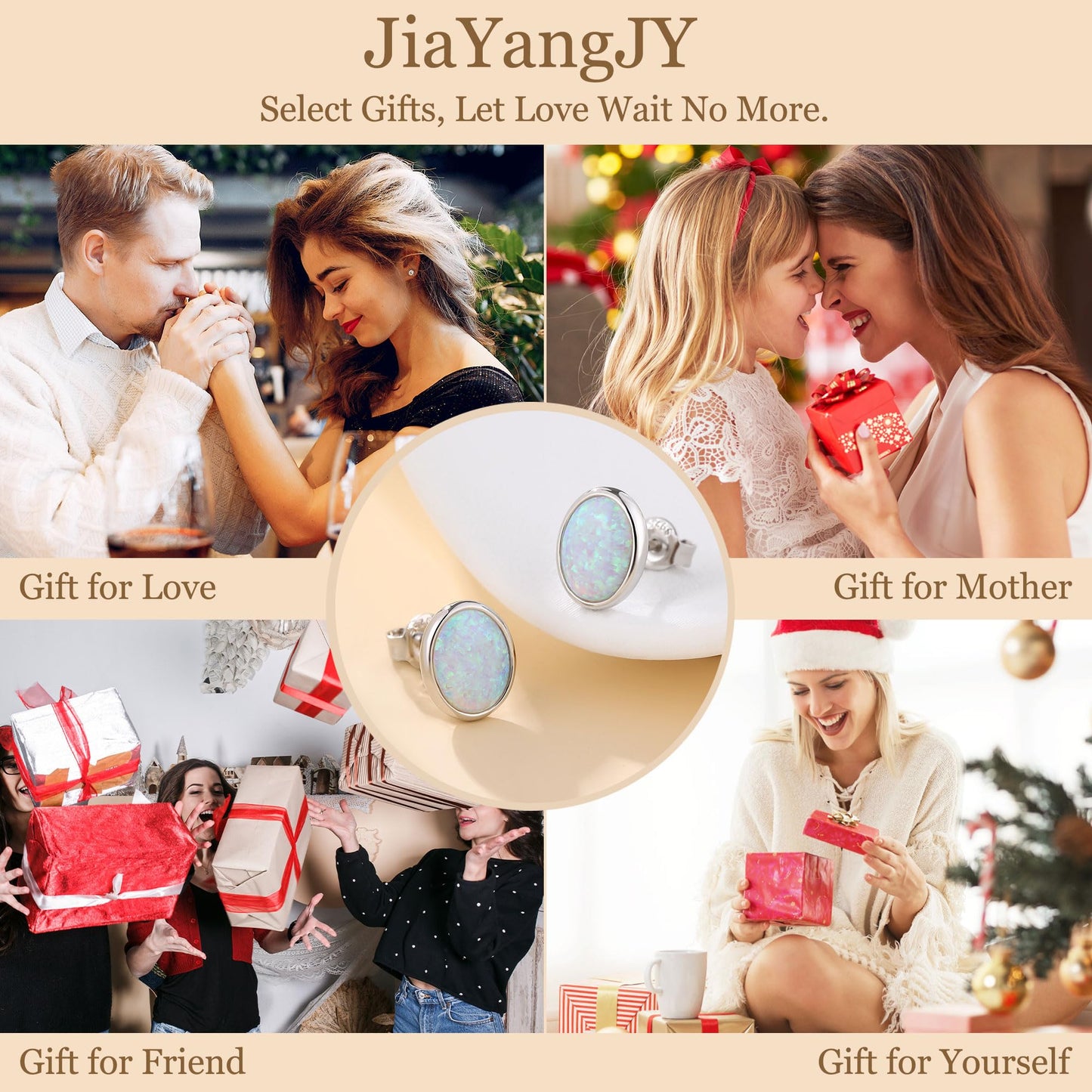 JiayangJY White Fire Opal Stud Earrings for Women 18K White Gold Plated Sterling Silver Oval Shape 5mm Opal Earrings with Push Back