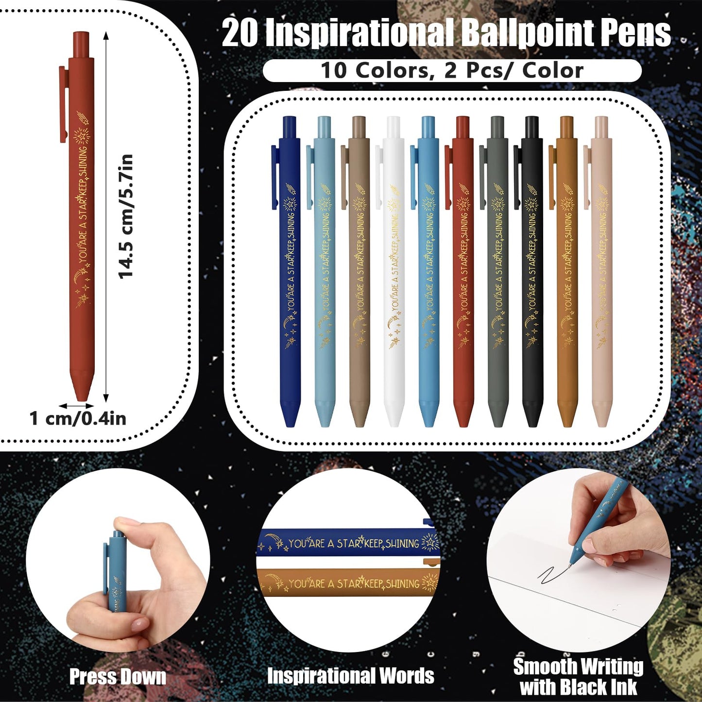 Sayglossy 20 Sets Inspirational Pens, Star Bracelets and Space Planet Bookmarks Gifts for Galaxy Students Gift Party Favors Classroom Supplies