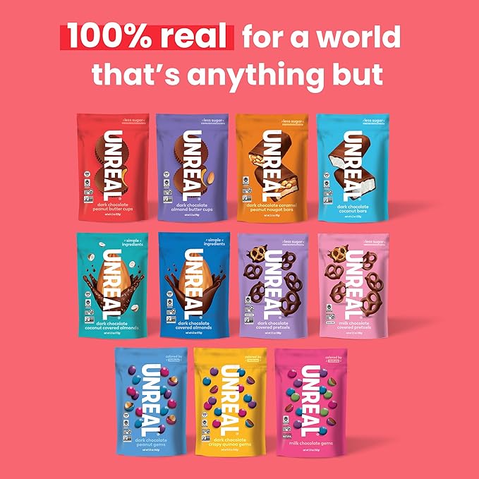 UNREAL Dark Chocolate Peanut Butter Cups (3 Value Size Bags) | Vegan, 5g Sugar | Gluten Free, Fair Trade, Non-GMO | 9.5oz each