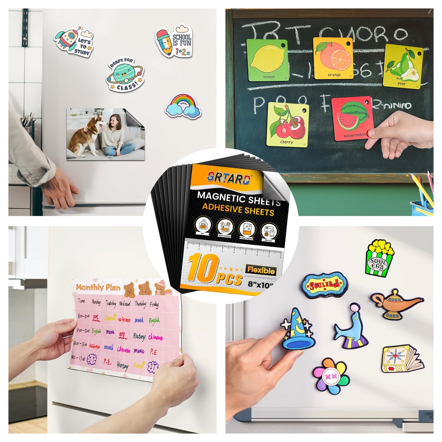 Grtard 8" x 10" Magnetic Sheets with Adhesive Backing, 10 Pack Flexible Magnet Sheets with Adhesive for Stickers, Strong Cuttable Magnetic Sheet for Crafts, Photos, DIY