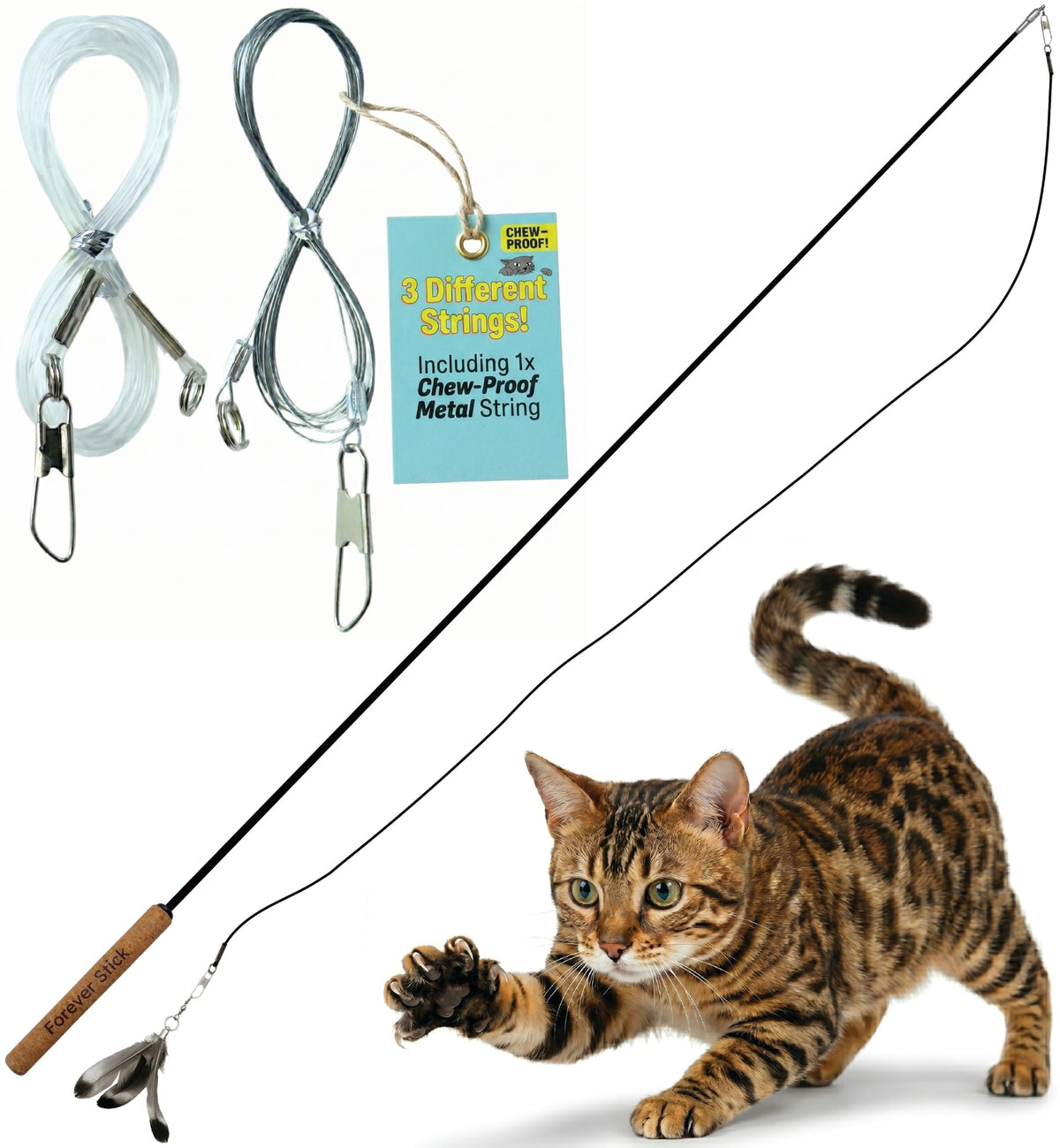 Repounce Forever Stick Durable Cat Wand Toy, 9 Attachments and 3 Strings