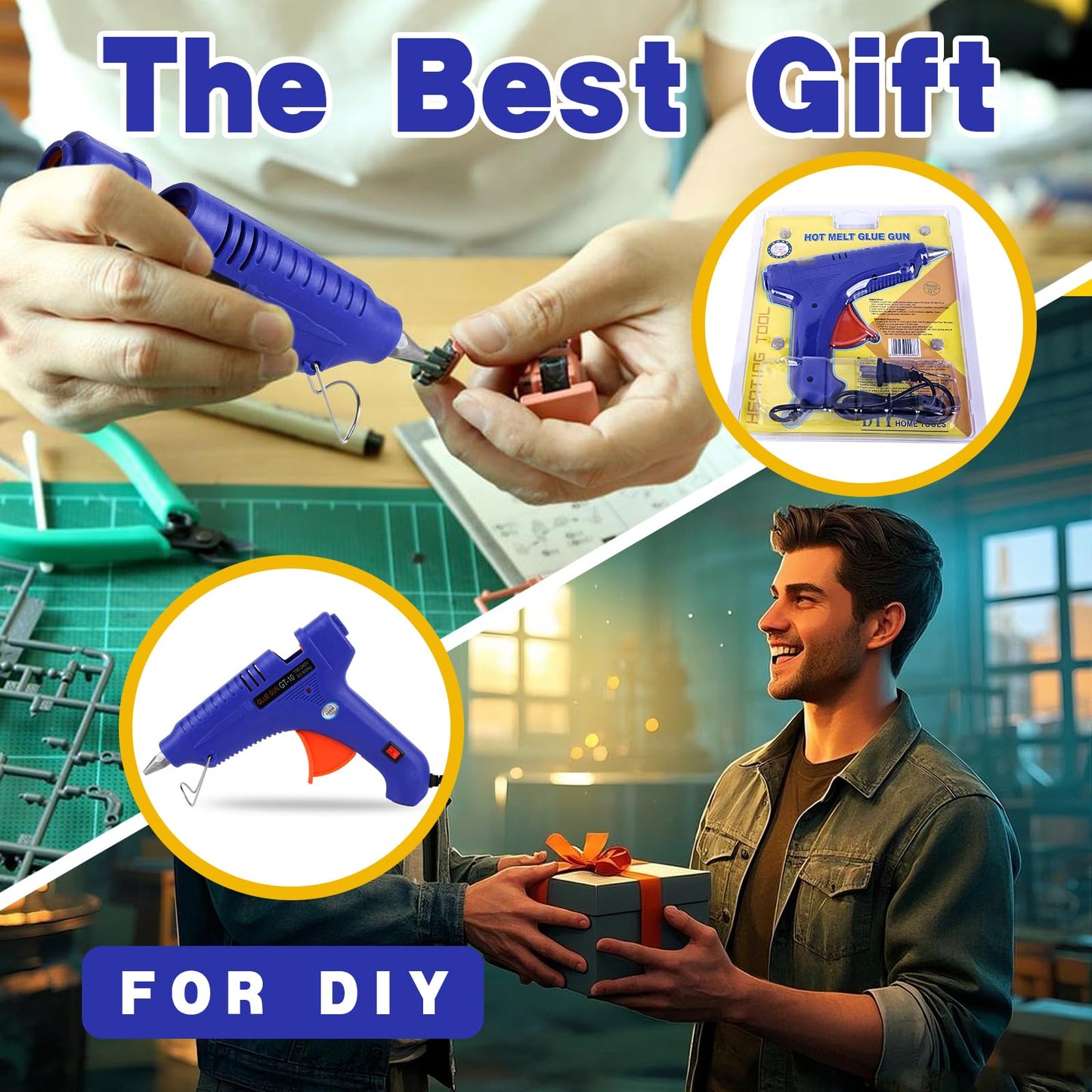 6 Pcs 100W Full Size Hot Glue Gun Kit, Heavy Duty Hot Glue Guns for Home Repair and DIY Craft Projects(Blue)