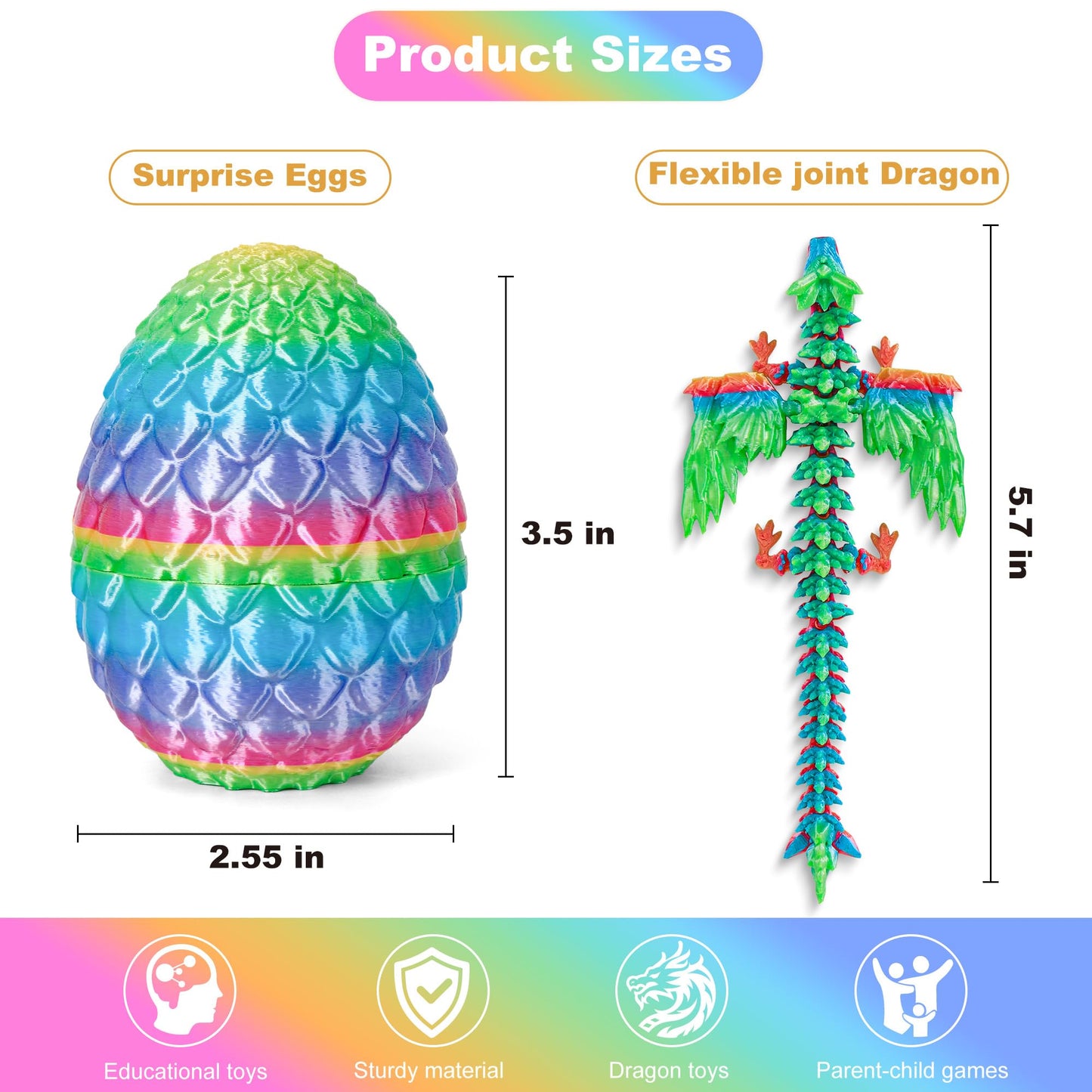 3D Printed Dragon Eggs with Dragon Inside, Easter Mystery Dragon Egg Articulated Crystal Dragon Fidget Toy, Surprise 3D Printed Dragon Egg with Wings Flying Animals Toy Easter Basket Stuffers 4PCS(A)