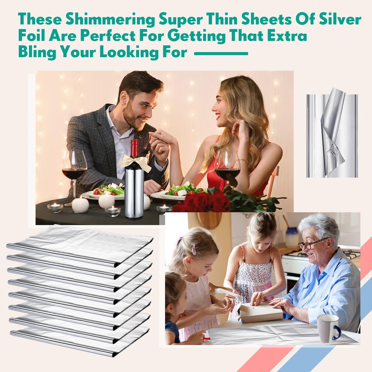 Resurhang 100 Sheets Silver Tissue Paper, 15'' x 20'' Inches Metallic Foil Tissue Sheets, Silver Wrapping Paper Bulk for Craft DIY Gift Wedding Birthday Party Decorations Arts Project