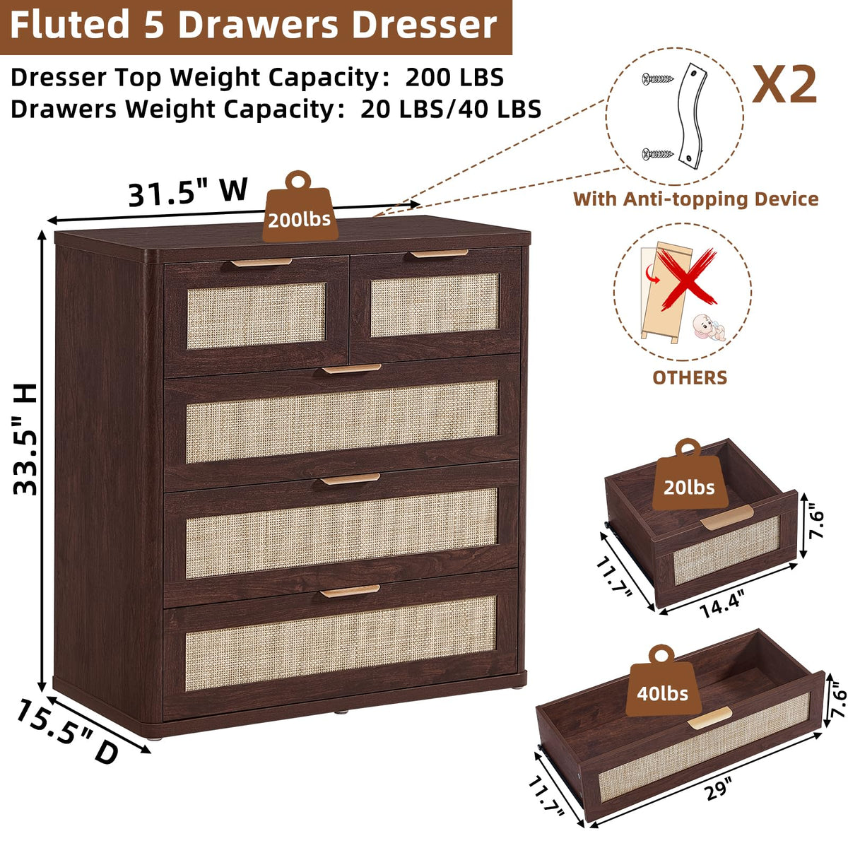 Dresser for Bedroom Set of 2