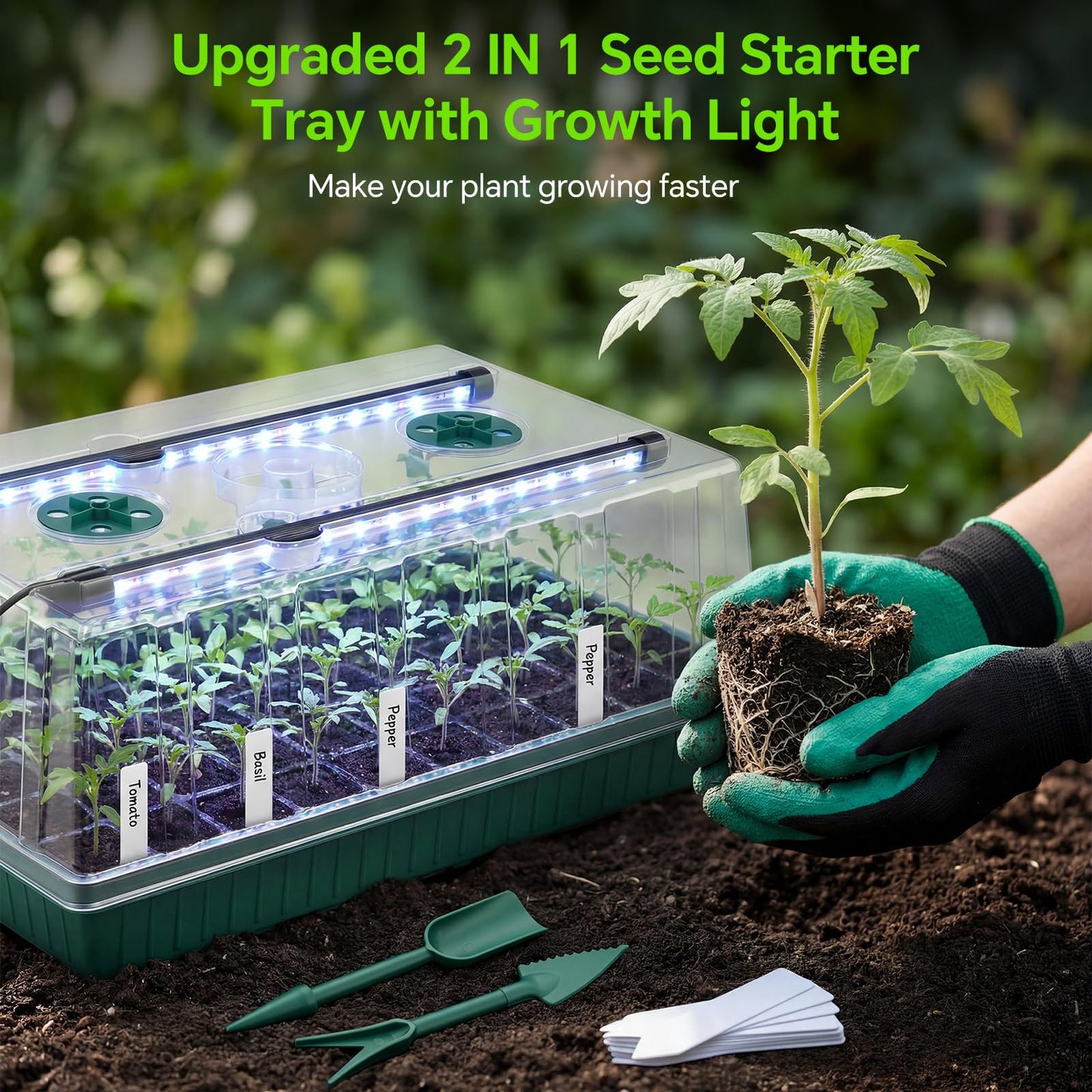 VPQZUPG 2 Pcks Seed Starter Tray 120 Cells Seed Starter Kit with Grow Light, Seed StartingTrays for Seed Seedling Planting Starter, Mini Greenhouse Plant Germination Trays