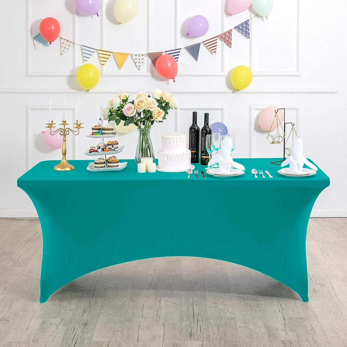 Spandex Table Cover for 4FT or 6ft or 8ft Table Universal Fitted Stretch Tablecloth for Party, Banquet, Wedding and Events-Turquoise