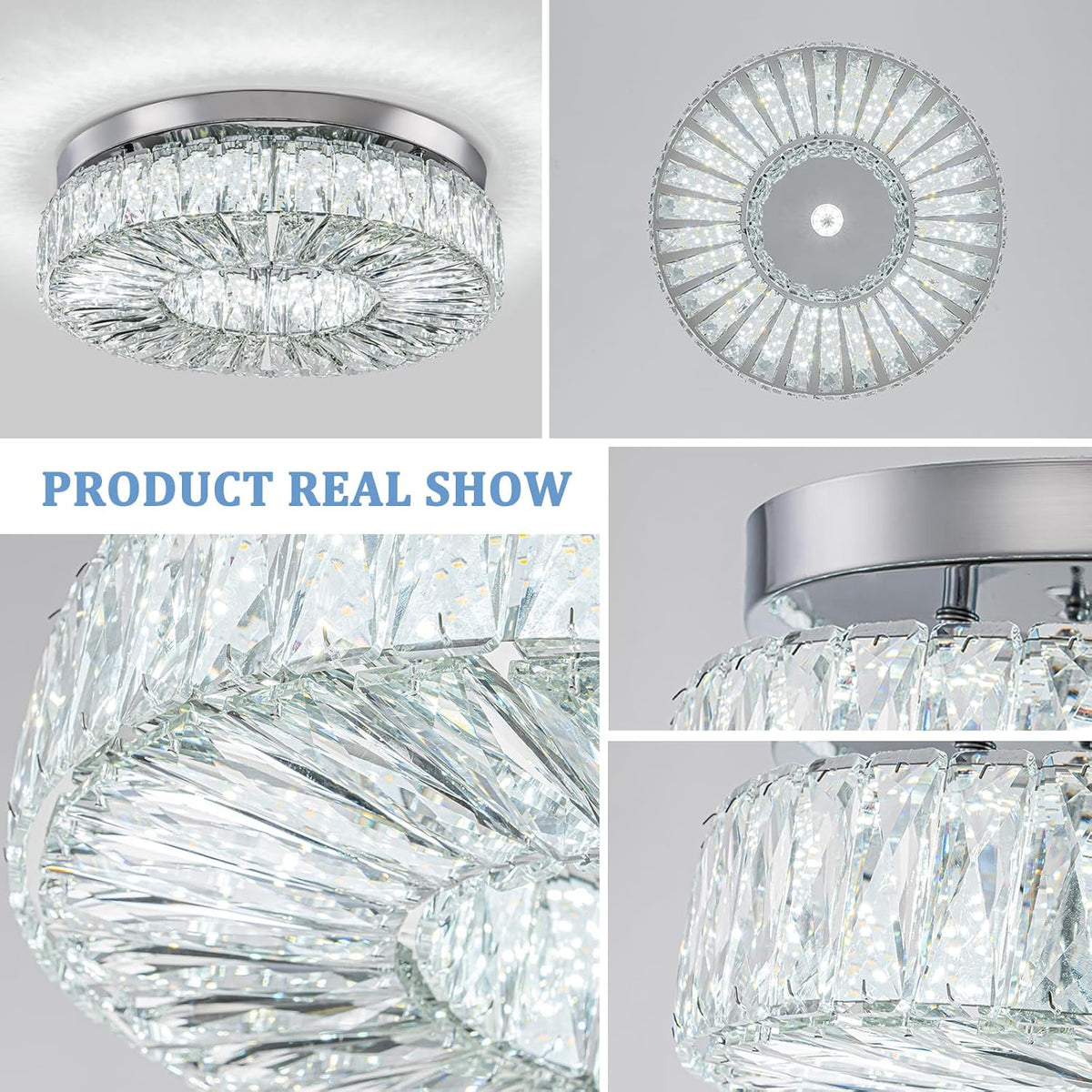 16.5 Inch Dimmable Chandelier with Remote Control LED Crystal Chandelier Modern Flush Mount Ceiling Light Fixtures for Living Room Bedroom Dining Room Entrance (dimmable-16.5")
