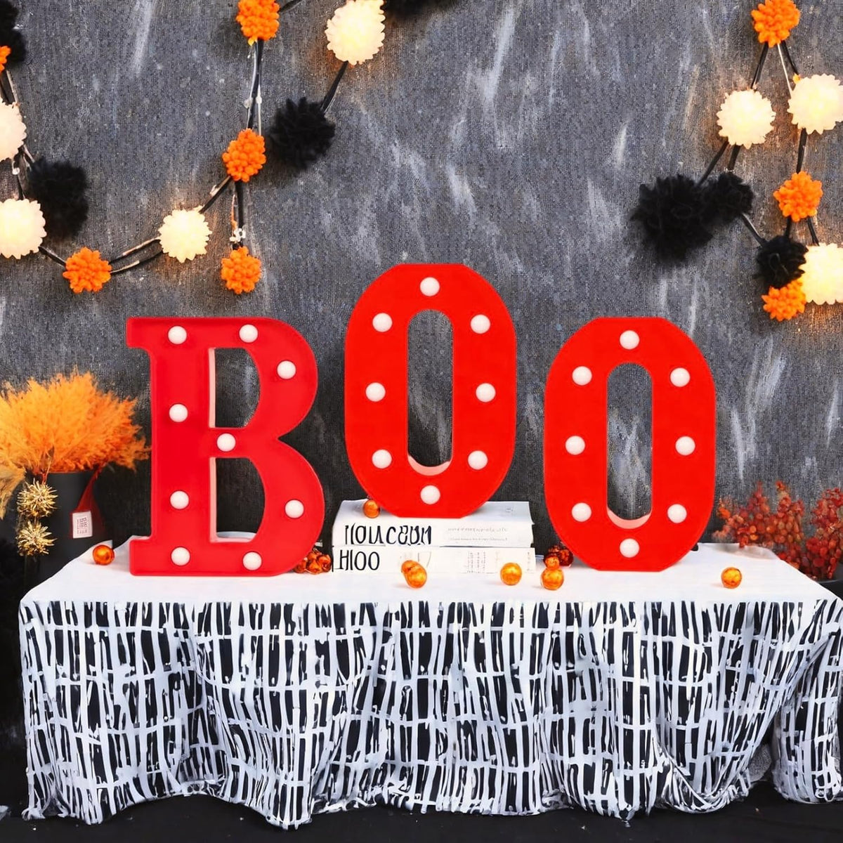 Halloween Decorations, "BOO" Light Up Sign, LED Marquee Light Up Letters, Halloween Decor Indoor for Kitchen, Bedroom, Party, Tabletop