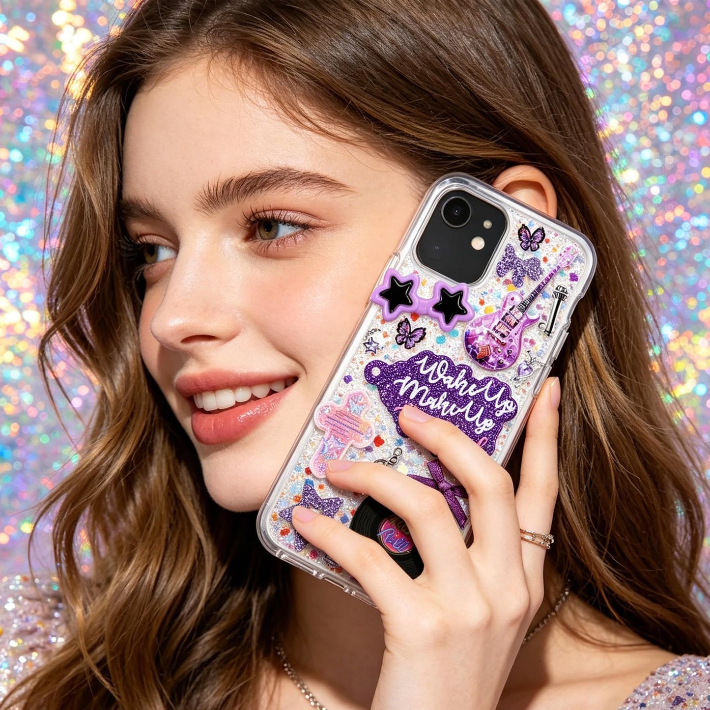 Prdingfy Purple Junk Case Charms Kit - DIY Phone Charms & Nail Art Accessories with 3D Flatback Decorations, Cute Bows & Letter Beads for Customizing Phone Cases, Crafts, Valentine's Day Gifts