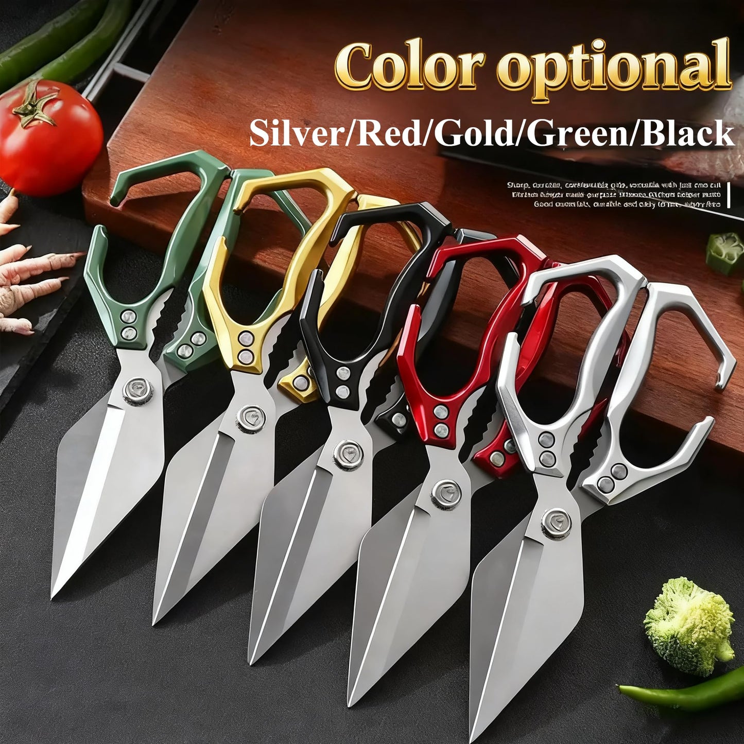 Multifunctional Heavy Duty Poultry Shears, Japanese High-Carbon Steel Kitchen Shears, Kitchen Scissors for Food,Stainless Steel Meat Scissors for Cutting Chicken, Turkey, Meat and Food Prep (Red)