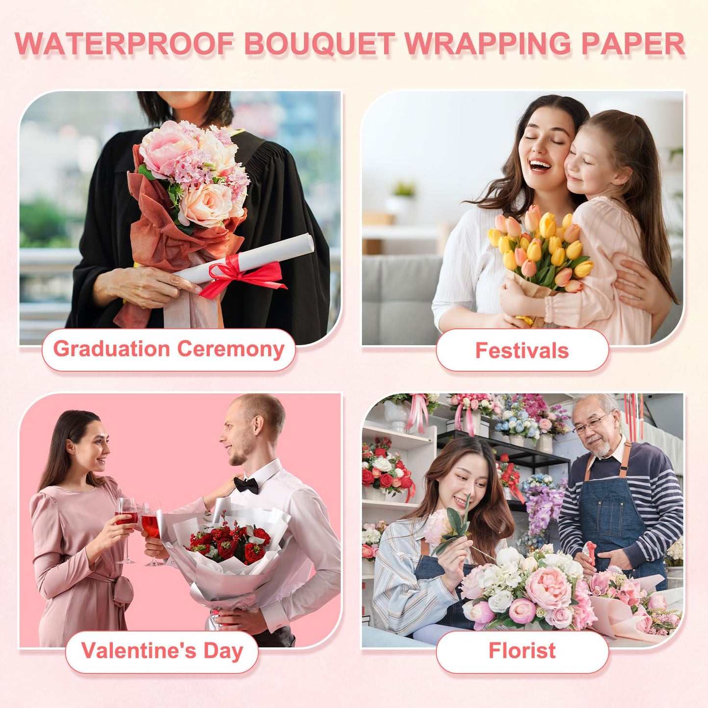 PATIKIL 20 Sheets Flower Wrapping Paper, Waterproof Floral Bouquet Wrapping Paper Florist Supplies Packaging Paper for DIY Crafts Wedding Birthday Gift, White