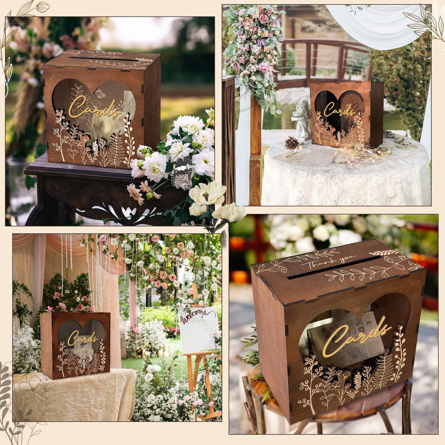 OurWarm Wedding Card Box for Party, Wooden Card Boxes for Reception, Rustic Wedding Box for Cards and Money, Envelope Money Box Gift Cards Box for Graduation Baby Shower Birthday Decor
