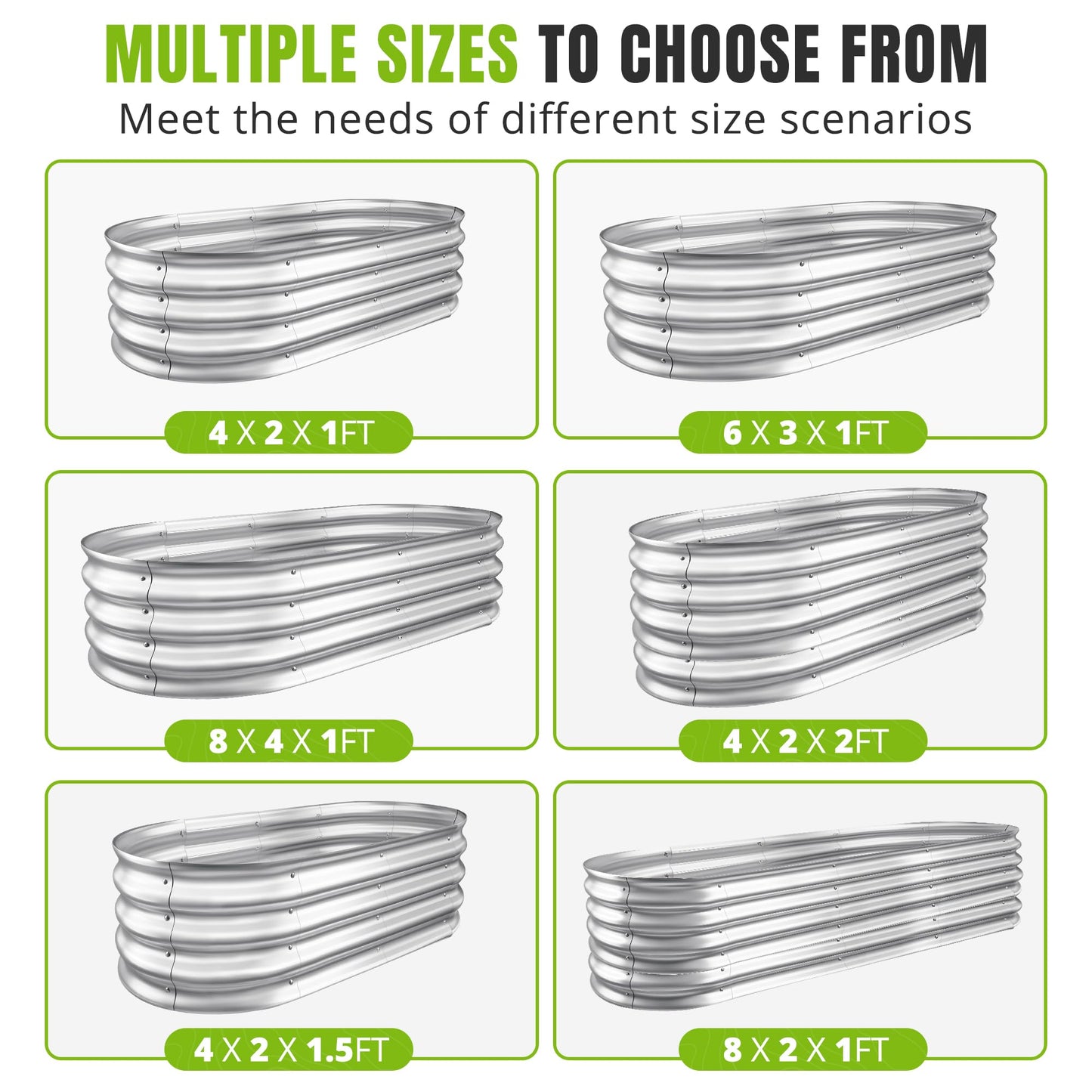 Sponvatt Raised Garden Bed - Outdoor Galvanized Raised Garden Bed Planter Boxes, Large Oval Metal for Gardening Planter Box Kit,Suitable for Vegetables,Herbs, and Flowers Silver (4x2x1Ft)