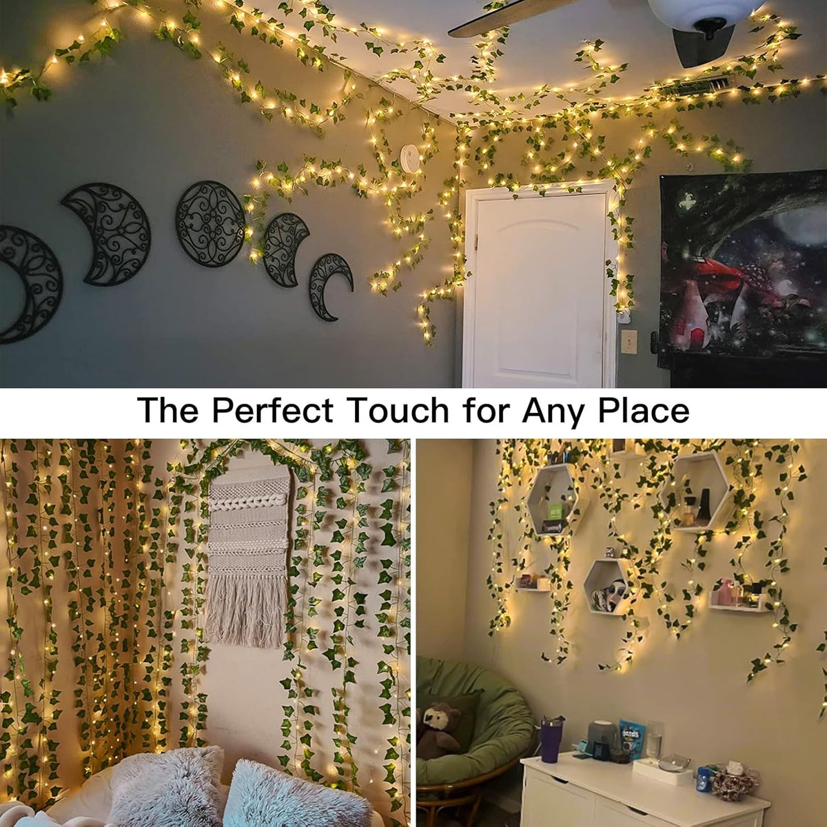suddus Vines with Light for Bedroom, 200 LED Fairy Lights with Vines, Ivy Curtain Lights for Dorm, Wedding, Party, Wall, Indoor, Outdoor Decor, 6.5ft x 6.5ft