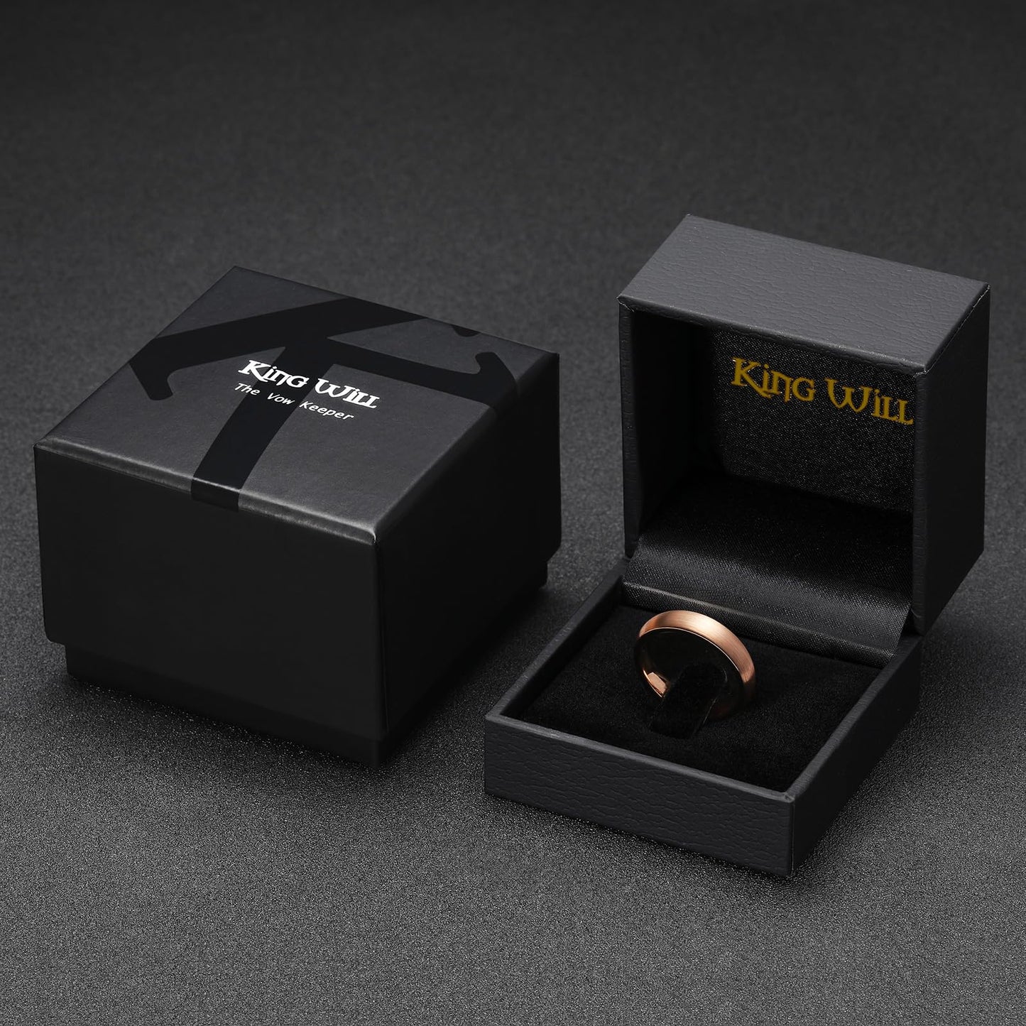 King Will 4mm Rose Gold Wedding Band for Women Men, Domed Brushed Tungsten Carbide Rings, Comfort Fit, Durable, Size 10.5