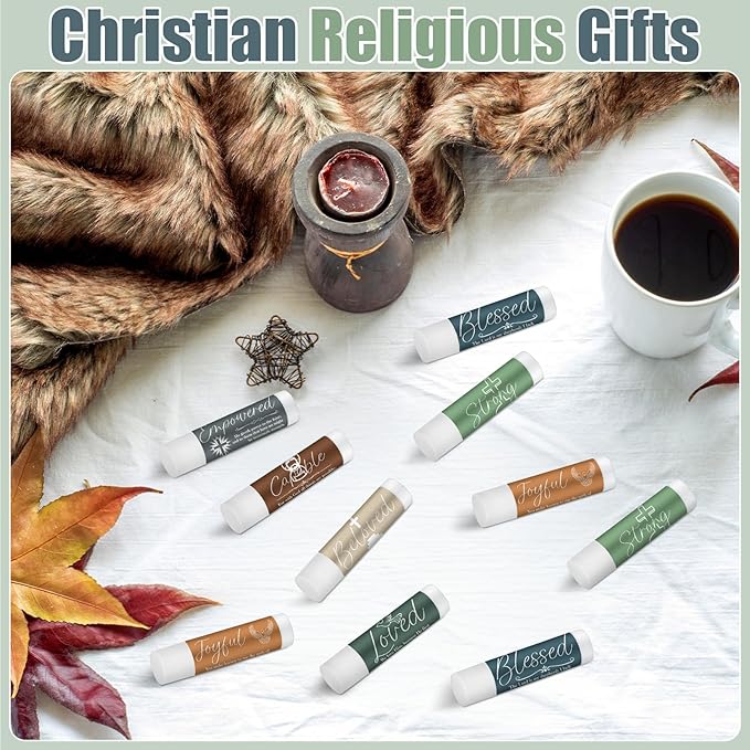 50 Pack Christmas Christian Religious Gifts Bulk Lip Balms for Women Men Church Party Favors Bible Verse Lip Balm with Scripture Gifts for Staff Coworkers Employee Christmas Stocking Stuffers