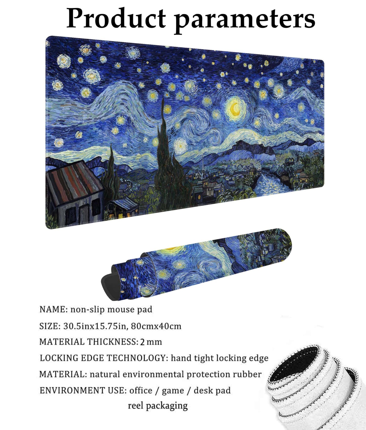Van Gogh Style Scenery Customized Large Extended Gaming Mouse Pad with Stitched Edges and Non-Slip Rubber Base,Suitable for Office and Home Use,31.5x15.7 Inches