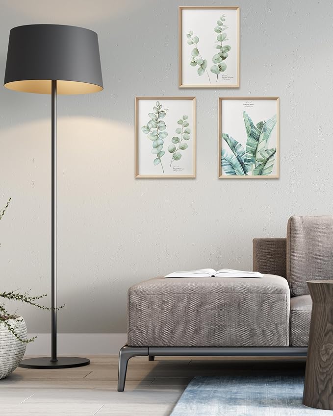 Framed Wall Art,Minimalist Botanical Canvas Wall Art for Living Room,12x16in Plant Wood High-Framed Design Flower Green Eucalyptus Leaf Artworks Prints Poster for Bathroom,Bedroom Set of 3